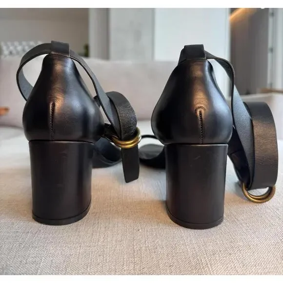 JENNI KAYNE - Black Leather Strap Block Heels Sandals - Size 39 EU 9 US - Picture 5 of 9